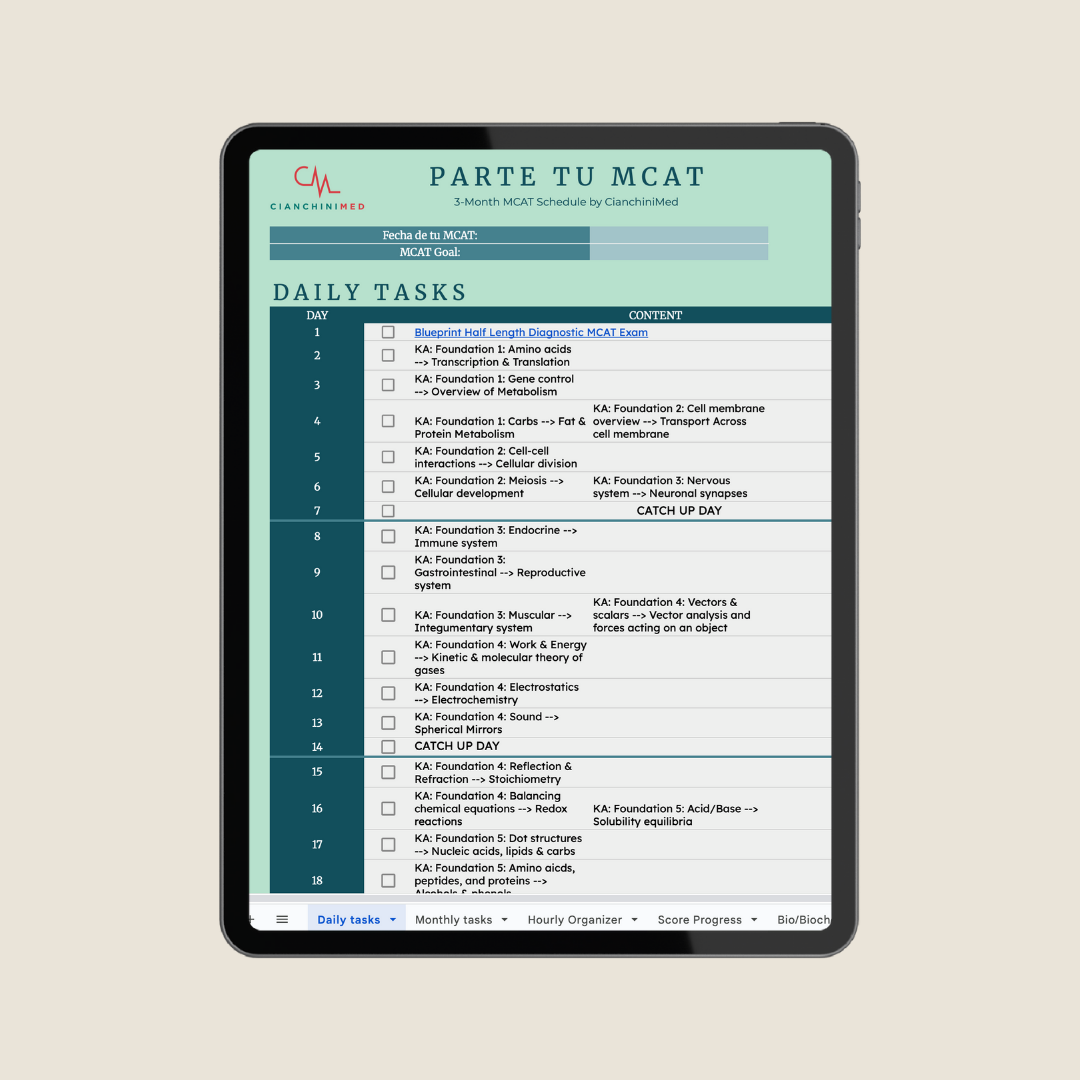 Parte Tu MCAT - Calendario de 3 Meses para tu MCAT