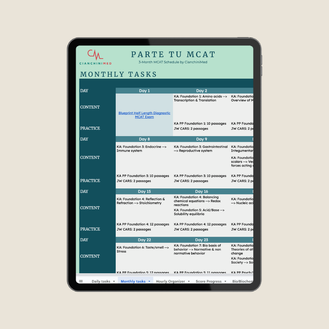 Parte Tu MCAT - Calendario de 3 Meses para tu MCAT